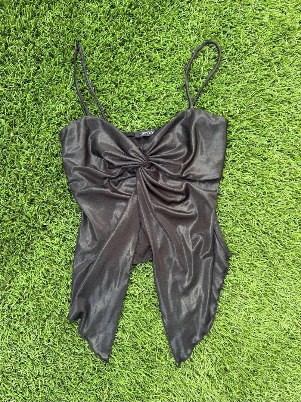 Papermoon Black Satin Knot-Front Bandeau Top